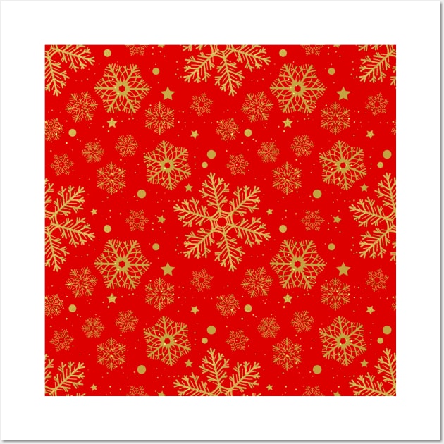 Golden snowflakes on red Wall Art by katerinamk